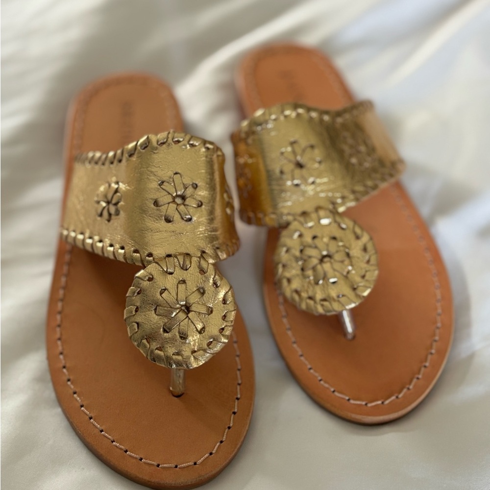 Jack Rogers Gold Tan Sandals with Medallion Design